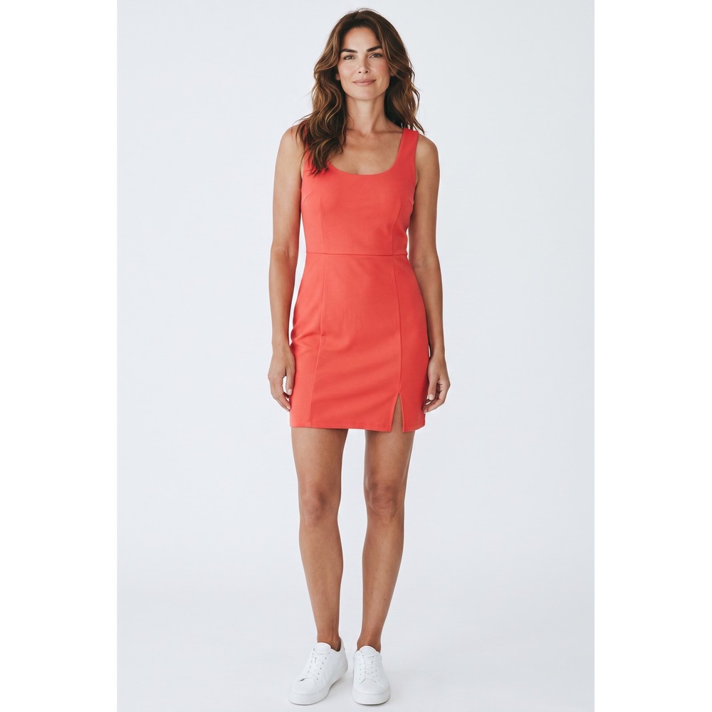 Entro Red Scoop Neck Mini Dress Sleeveless Front Slit Womens Large NWT